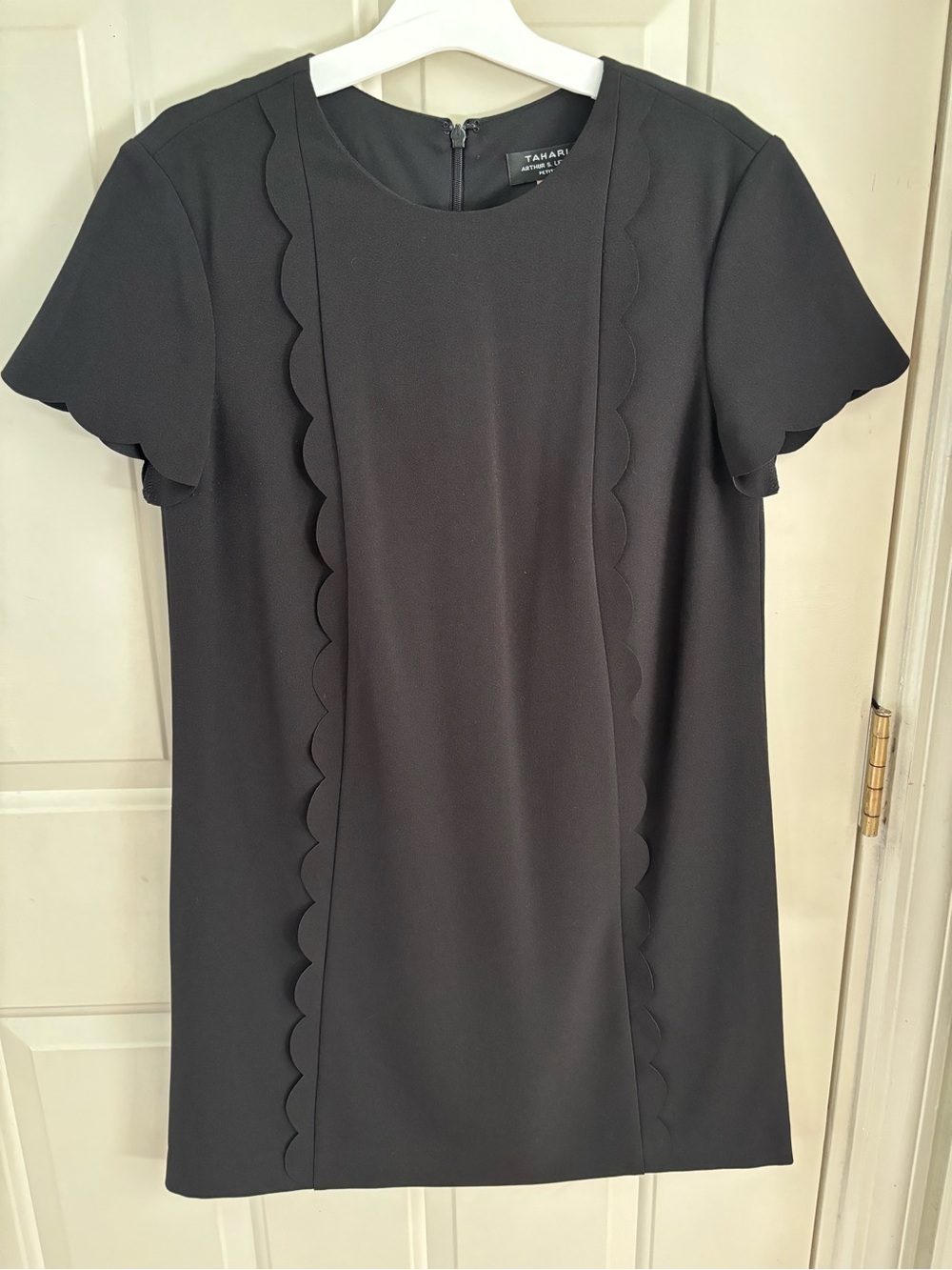 Tahari Black Scalloped Sleeve Shift Dress